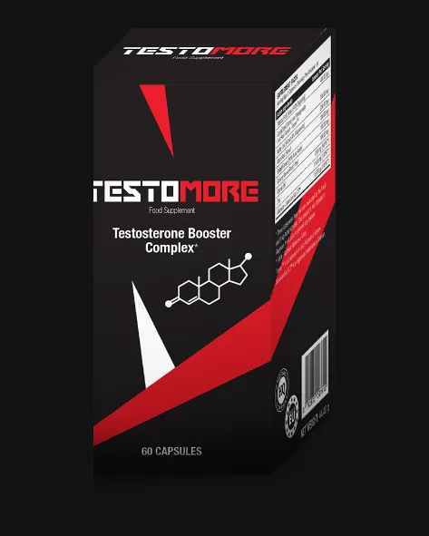 Testomore – box and 60-capsule bottle of Testosterone Booster Complex